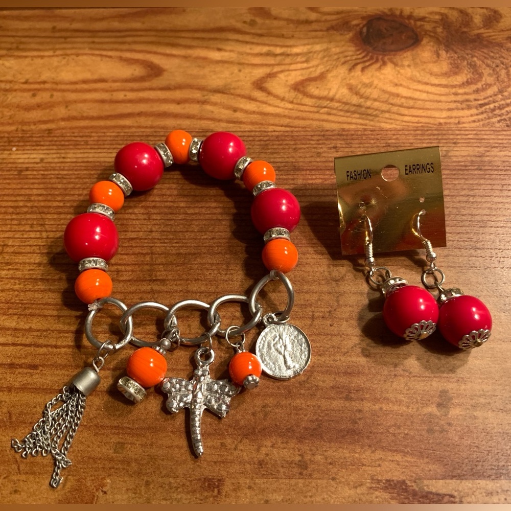 Orange & Red Bracelet-Earrings Set (NWOT)